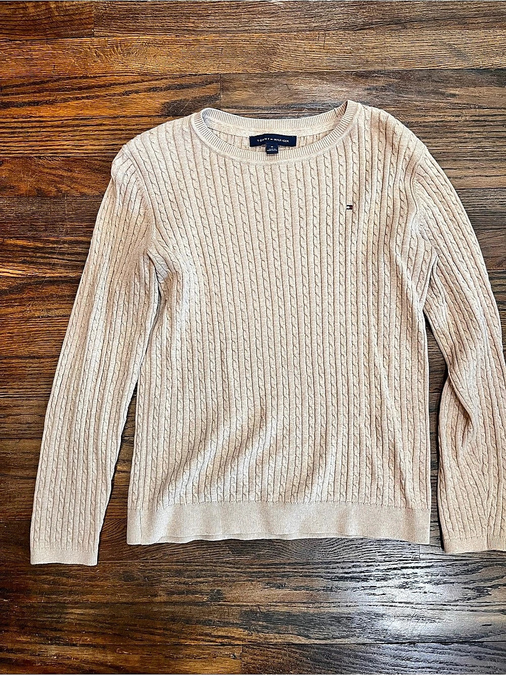 Tommy Hilfiger Cable Knit Crewneck Sweater Beige Oatmeal Women’s Medium